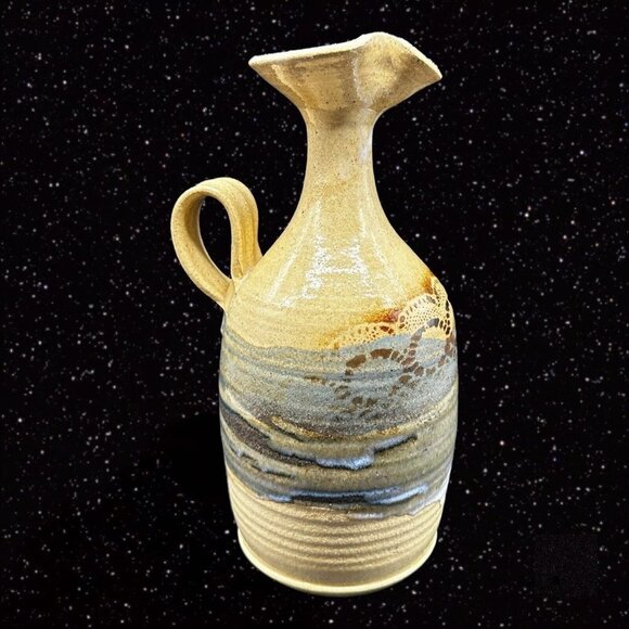 Hand Trown Pottery Jug Pitcher Hand Made Signed Blue Stoneware Vintage 11”T 6”W - Picture 3 of 16